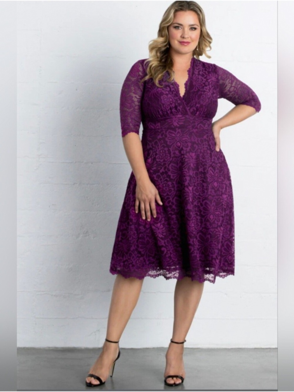 NEW Kiyonna Purple Lace Fit-and-Flare Midi Dress NWT